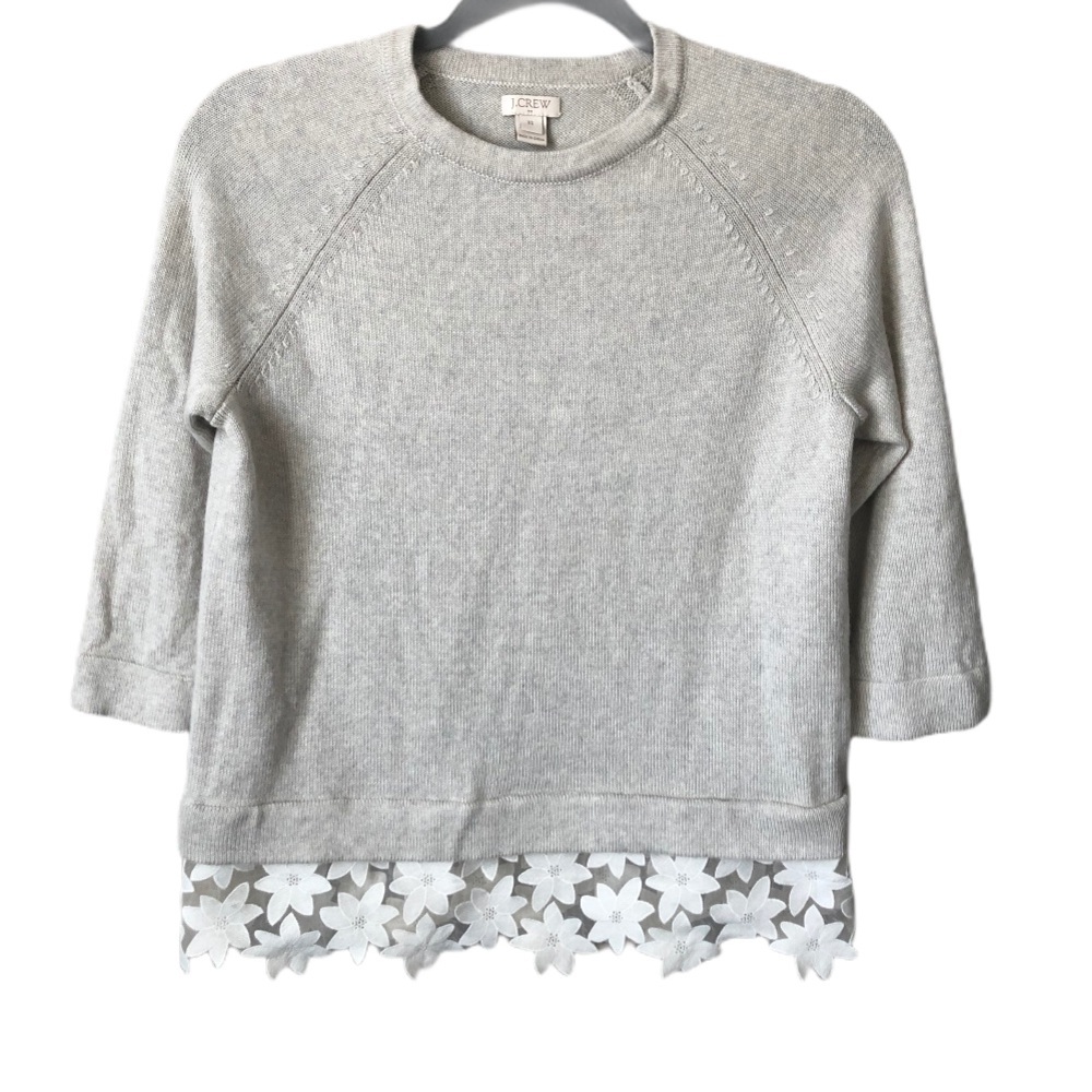 J. Crew Factory lace hem sweater gray long sleeve